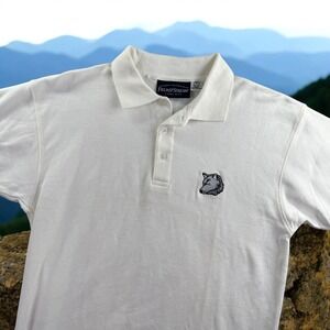 Field and Stream‎ Polo Shirt Mens Medium Vintage White Wash Huskies Timber Wolf